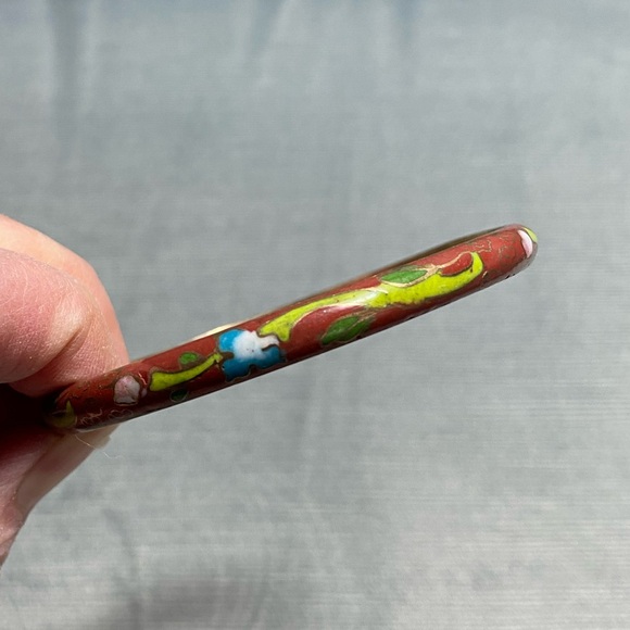 Cloisonné enameled brass vintage bangle bracelet 3” across excellent cond. - Picture 3 of 11